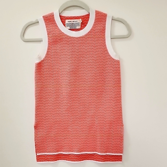Tory Burch Tops - Tory Burch Sport Sleeveless Knit Top Orange White Chevron Size XS